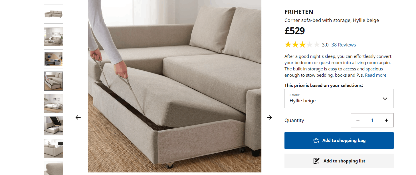 Example of Product Image slider for Ikea product