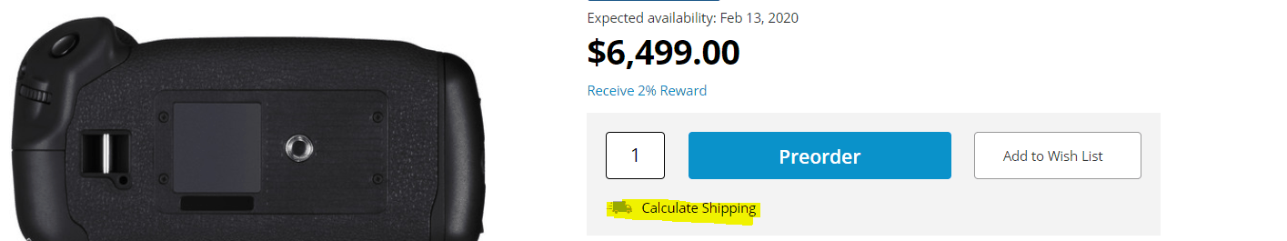 ecommerce Calculate Shipping button from B&H Photography