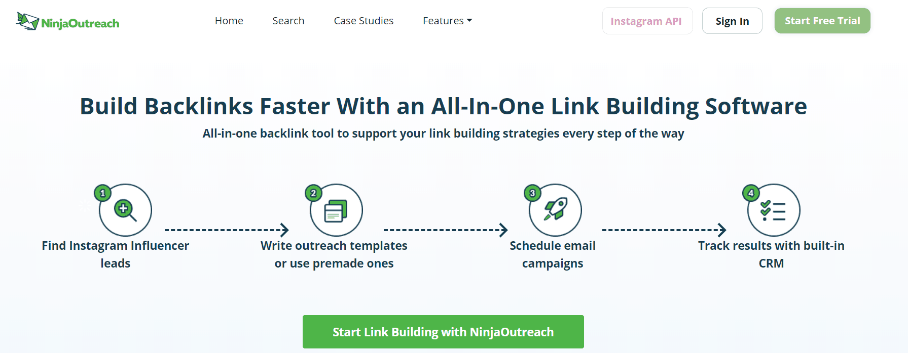 Ninja Outreach Link Building Software Page With CTA