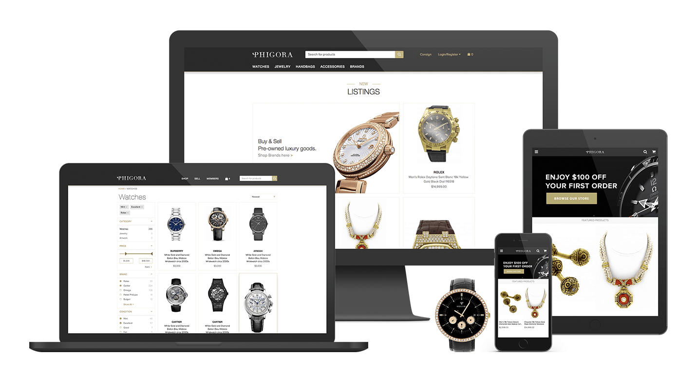 Example of an e-com store with high quality product images of watches and jewellery 