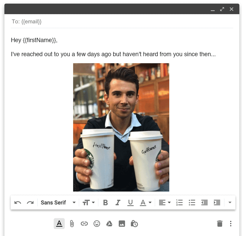 Email Image Personalisation - Holding Coffee Cup With Name On it