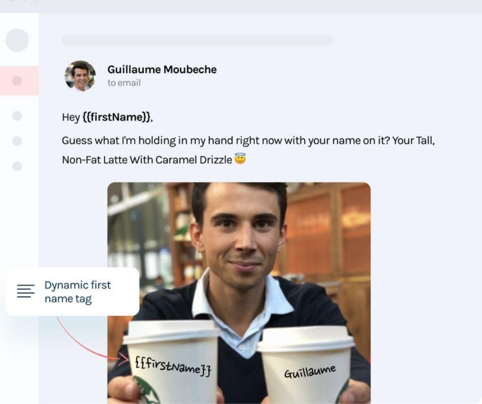 Cold Email outreach showing person holding personalised coffee cups