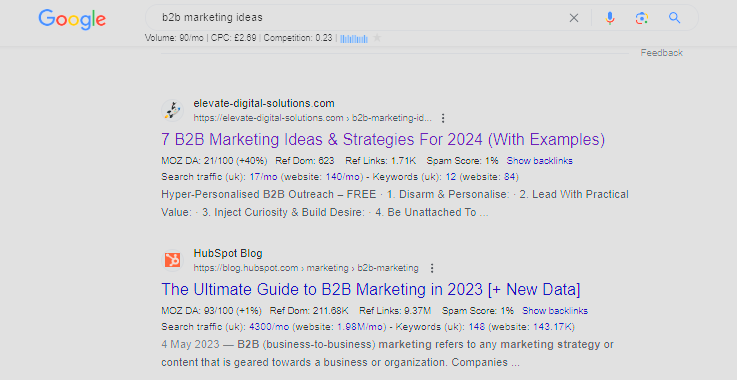 Elevate Vs Hubspot Organic Rankings - B2B Marketing